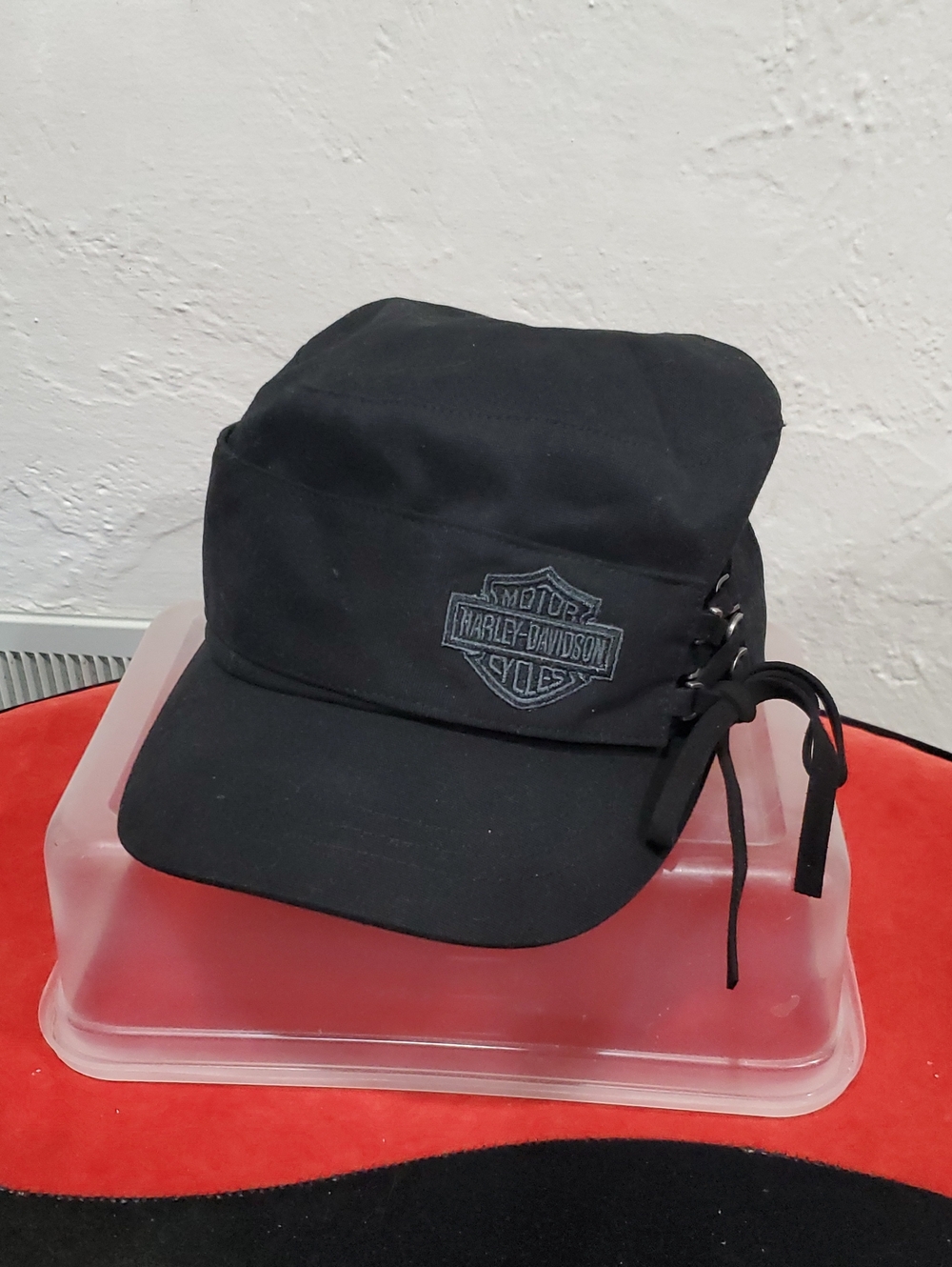 Harley-Davidson Black Cadet-Style Cap With Asymmetric Lace Up Detail